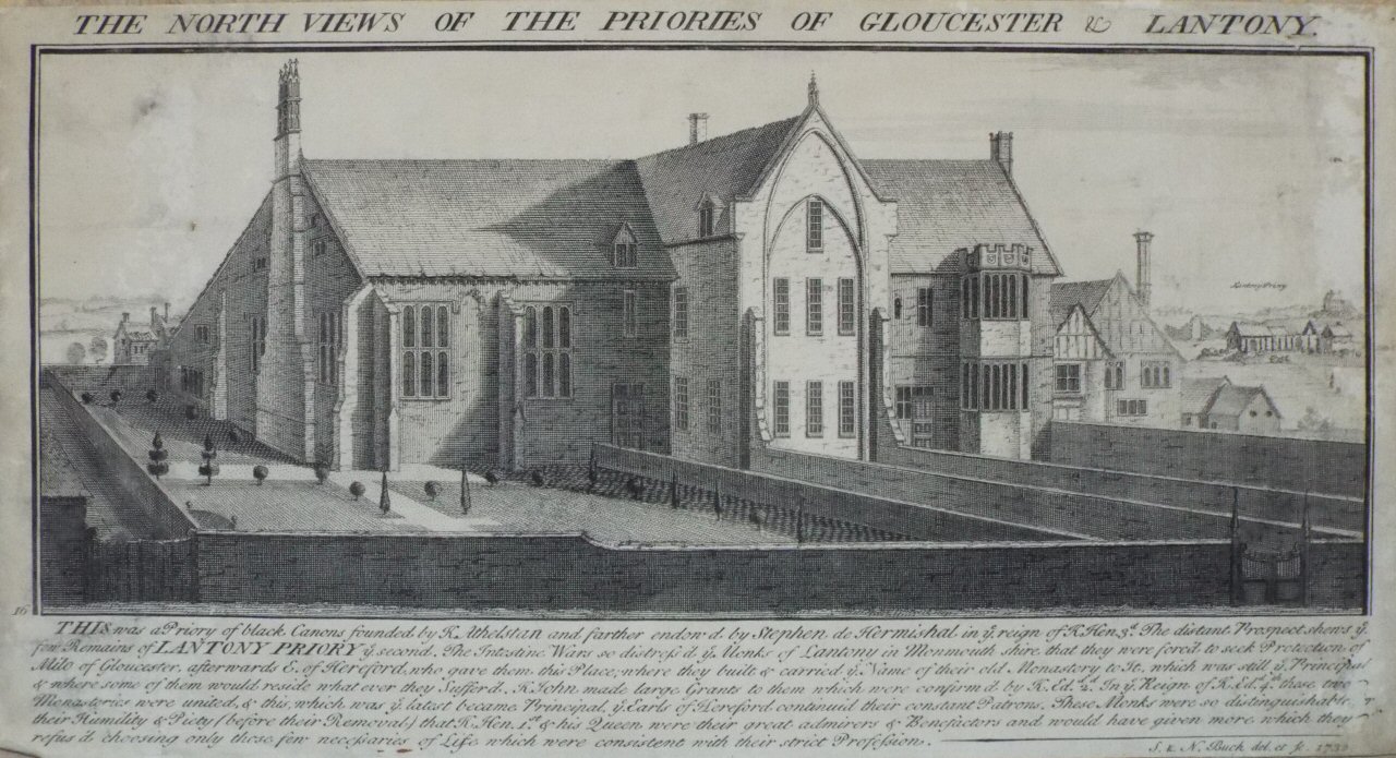 Print - The North Views of the Priories of Gloucester & Lantony. - Buck